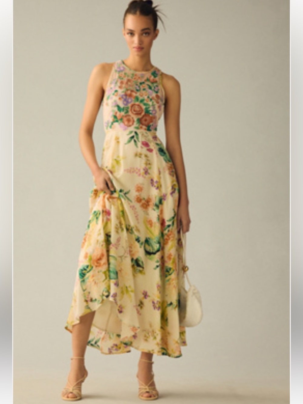 NWT retail $228 size 6P #byAnthropologie
Crew neck embroidered Maxi dress